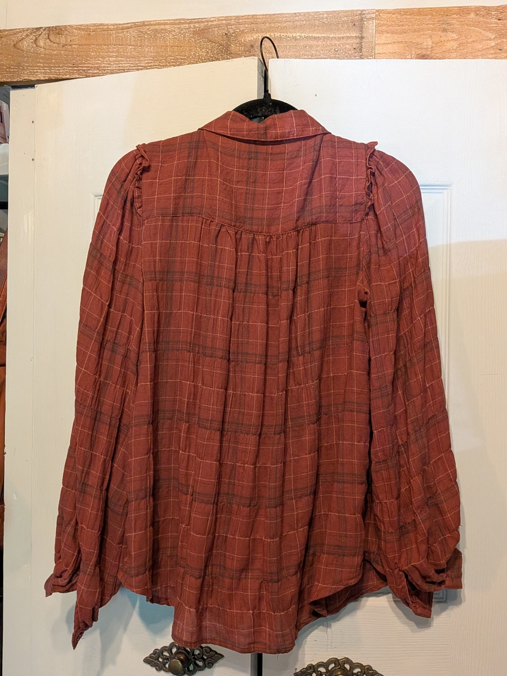 Max Studio Ruffle-Yoke Button-Front Blouse in Rust - Picture 5 of 11